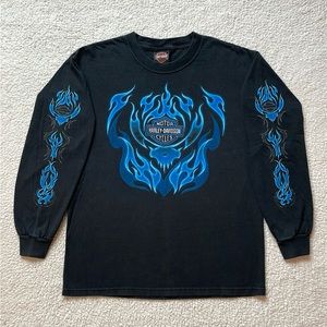 Vintage 2004 Harley-Davidson Las Vegas Tribal Flaming Skull Long Sleeve Tee